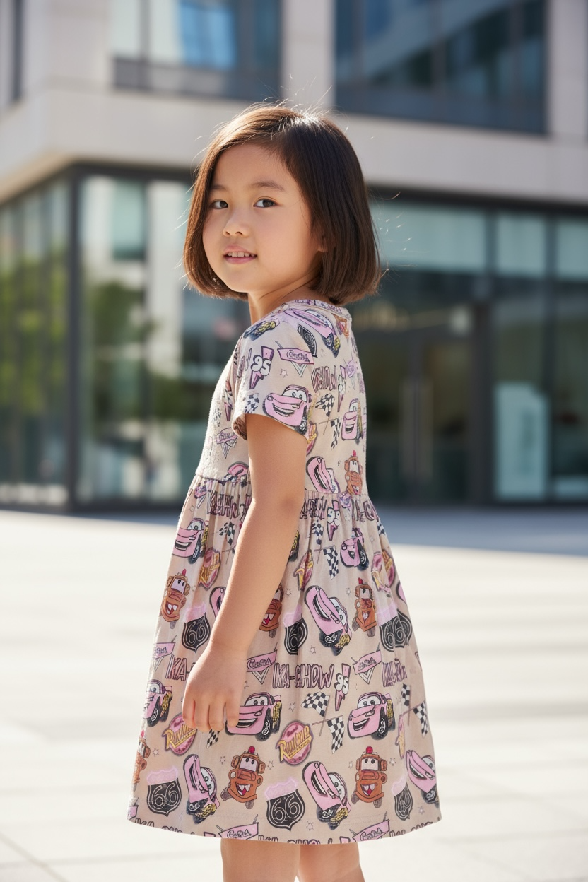 “Pink Cars” Bamboo Twirl Dress