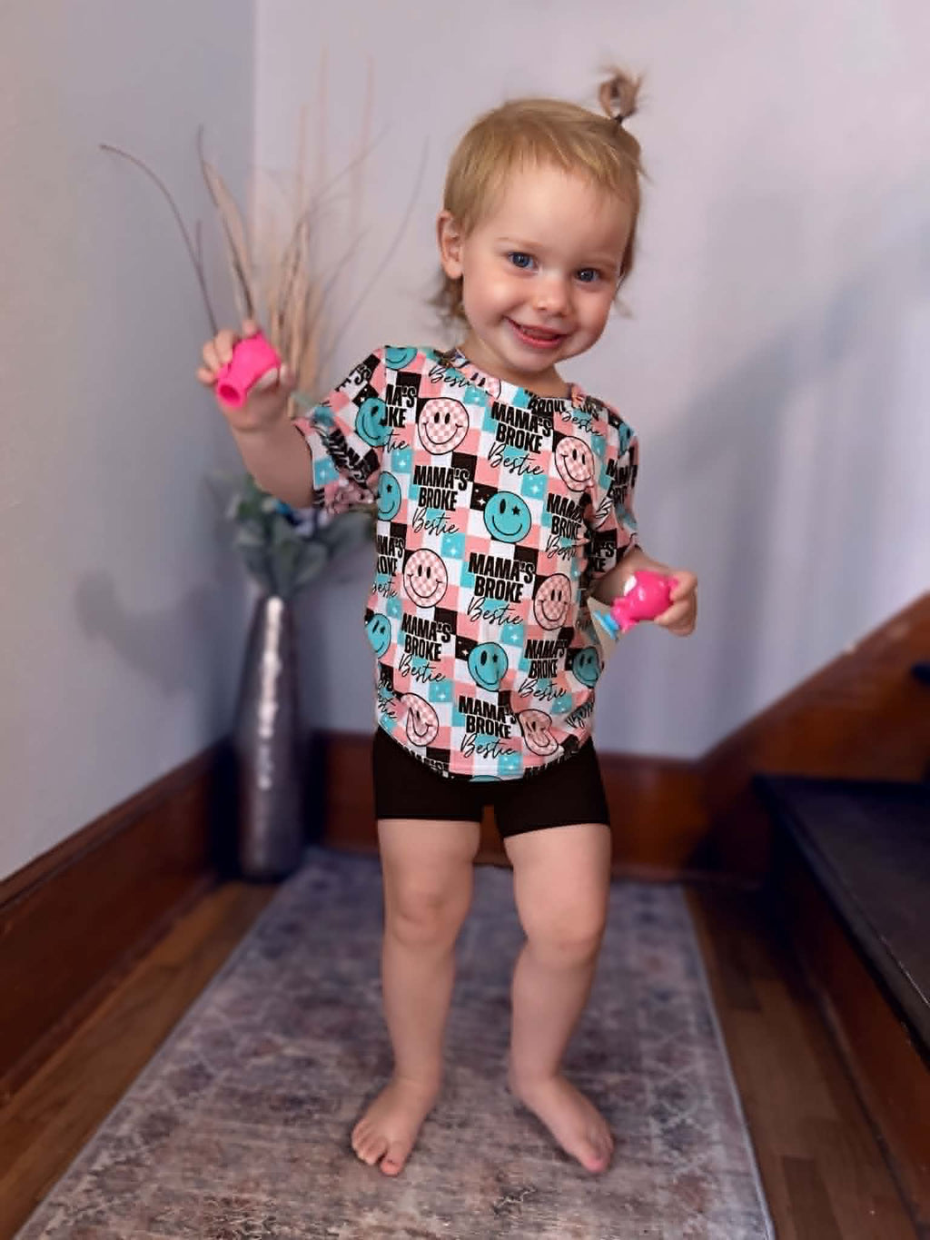 Kids Oversized Bamboo Tee & Biker Shorts Set - "Mama's Broke Bestie"