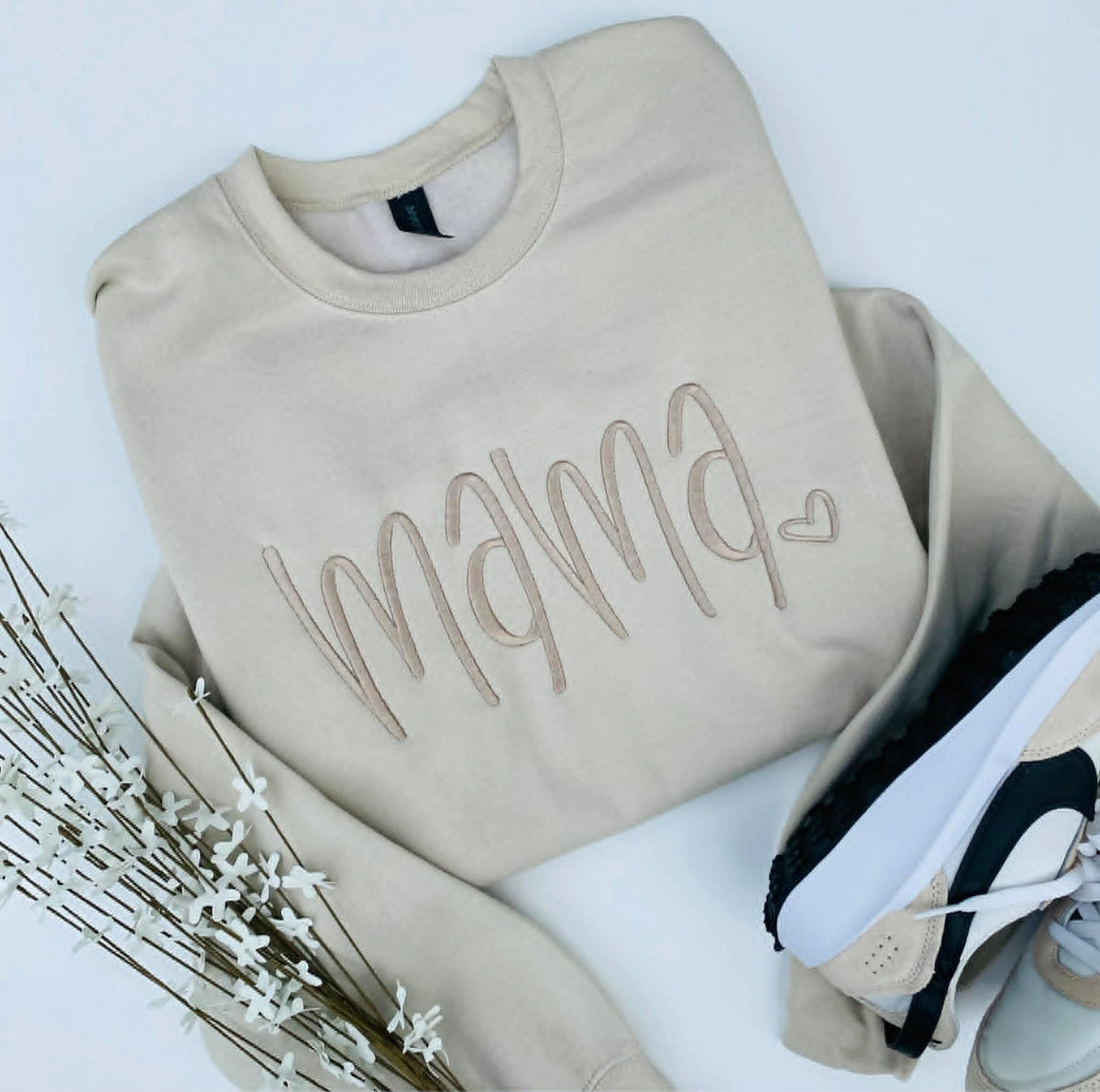 Embroidered Mama Sweatshirt - Sand