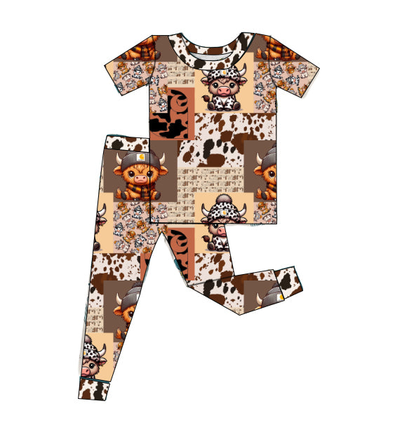 Bamboo short sleeve and pants pajama set - "Highland Hustle"