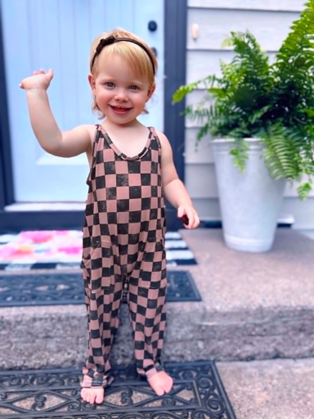 Bamboo Romper - Black and brown checks