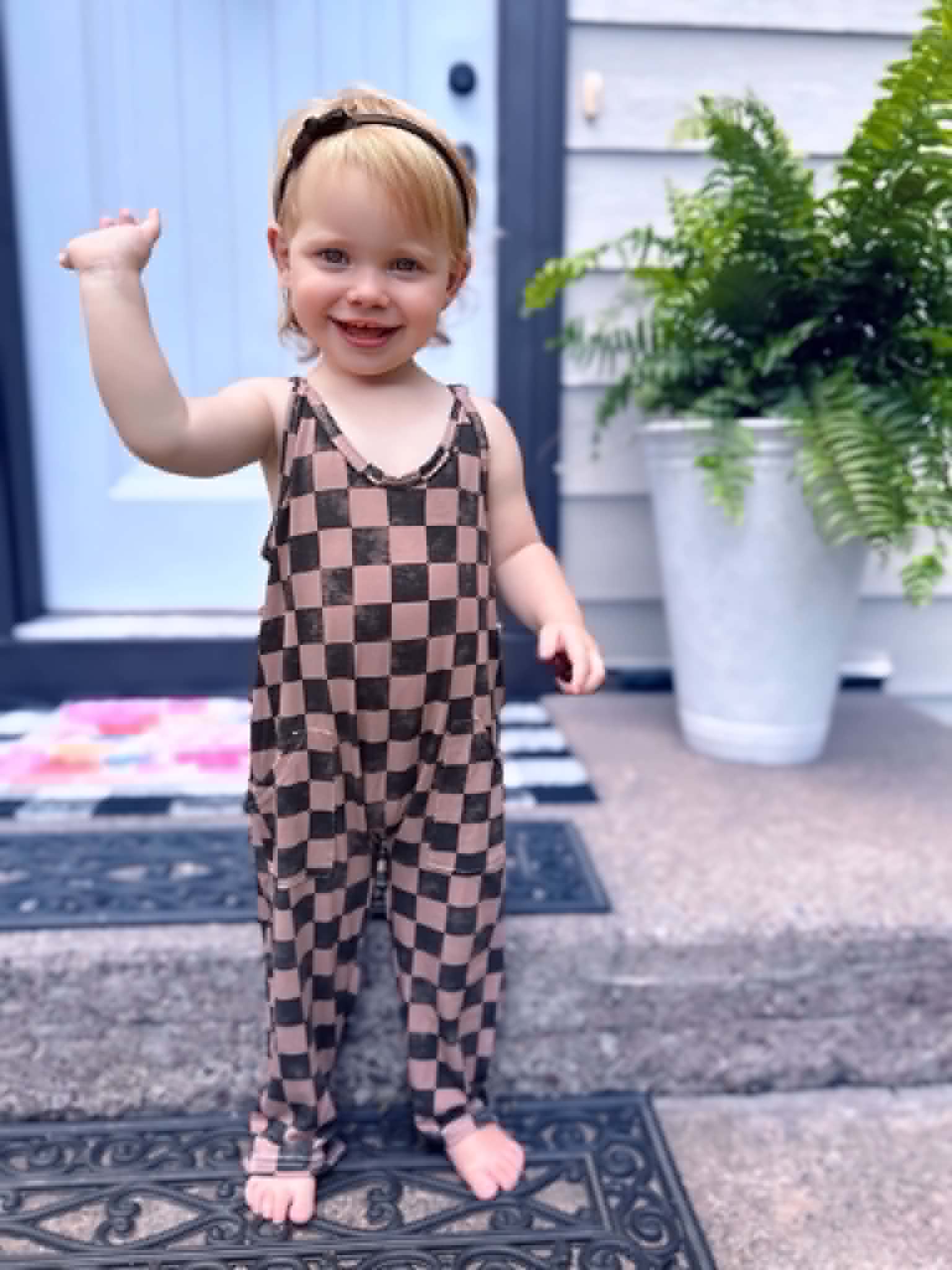 Bamboo Romper - Black and brown checks