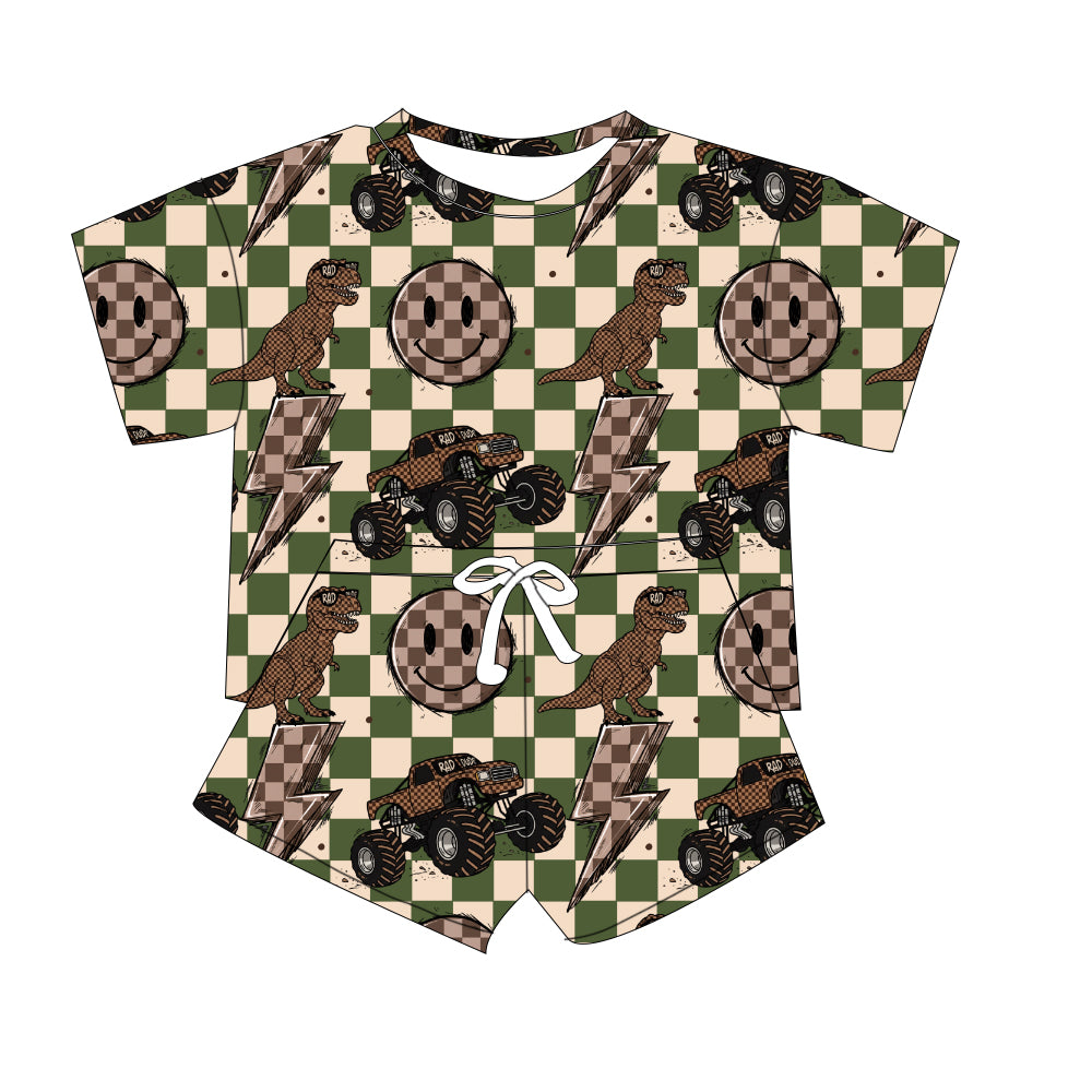 Kids Oversized Bamboo Tee & Loose Shorts Set - "Trucks and Dinos"