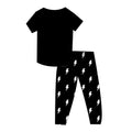 Bamboo Solid Tee & Printed Jogger Set - "White Lightning Bolts"