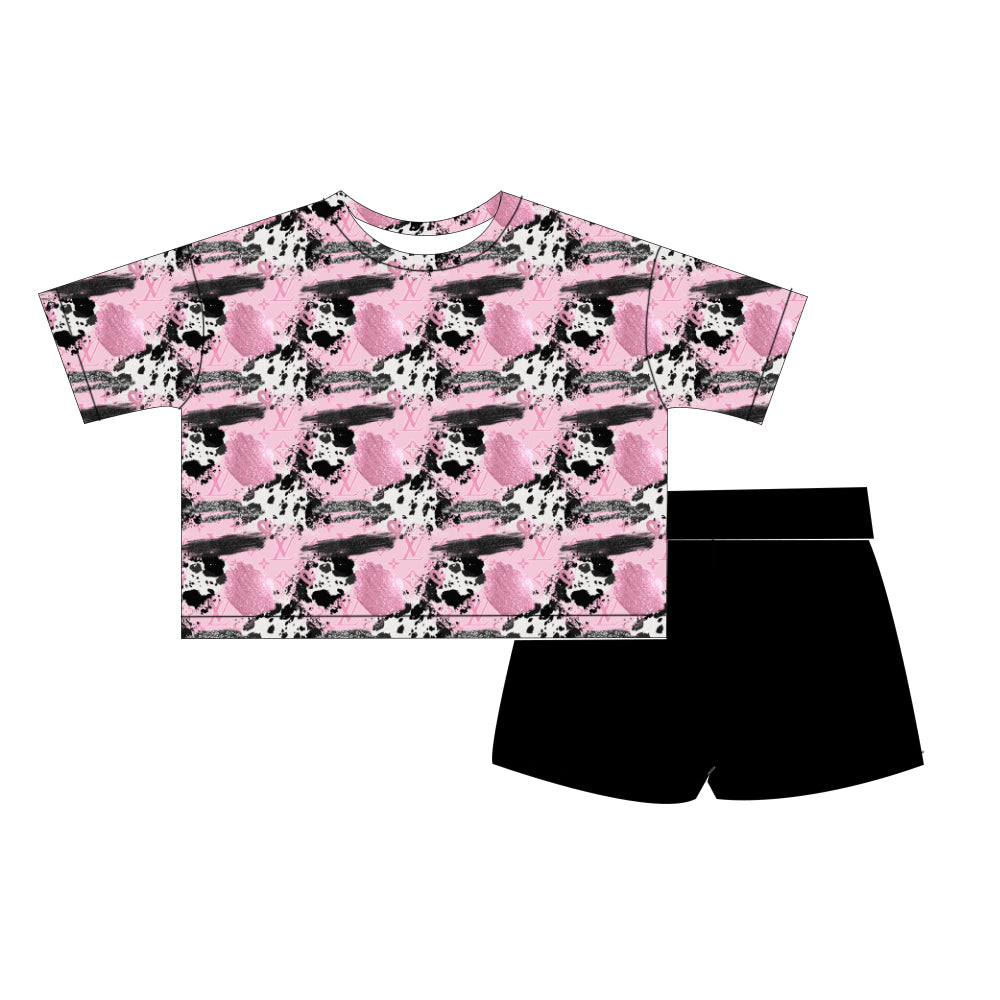 Kids Oversized Bamboo Tee & Biker Shorts Set - "Boujee Brush Strokes"