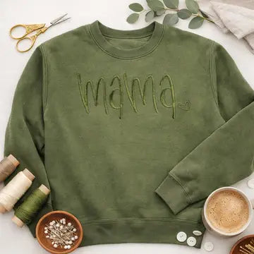 Embroidered Mama Sweatshirt - Green