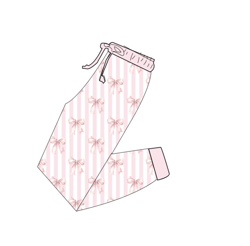 Bamboo Joggers - "Pink Bows and Stripes"