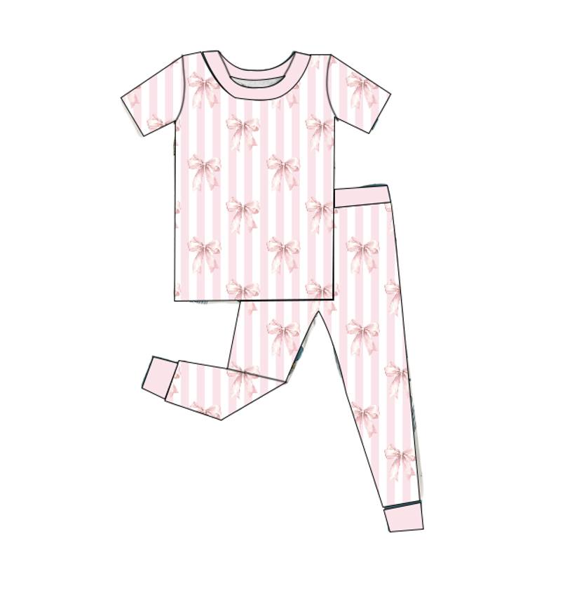 Bamboo short sleeve and pants set - "Bows and Stripes"