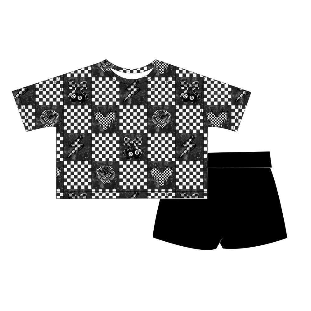 Kids Oversized Bamboo Tee & Biker Shorts Set - "Black Rose"