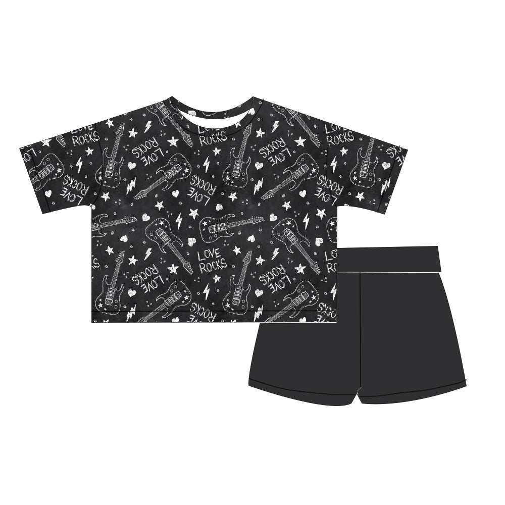 Kids Oversized Bamboo Tee & Biker Shorts Set - "Love Rocks"