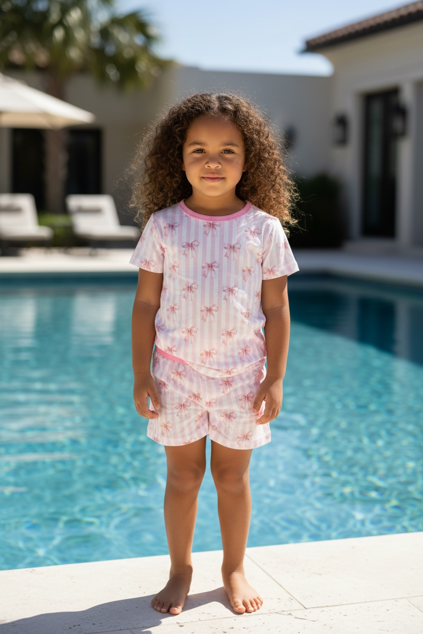 Pink Bows Bamboo Short Sleeve and shorts set