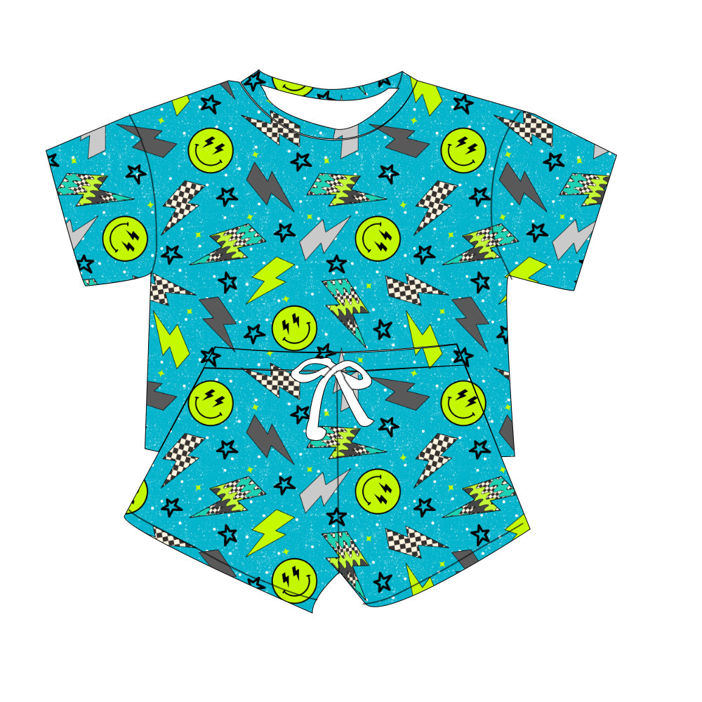 Kids Oversized Bamboo Tee & Loose Shorts Set - "Neon Smileys"