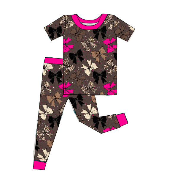 Bamboo short sleeve and pants pajama set - "Bright Bows"