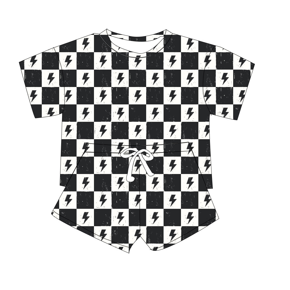 Kids Oversized Bamboo Tee & Loose Shorts Set - "Checks and Bolts"