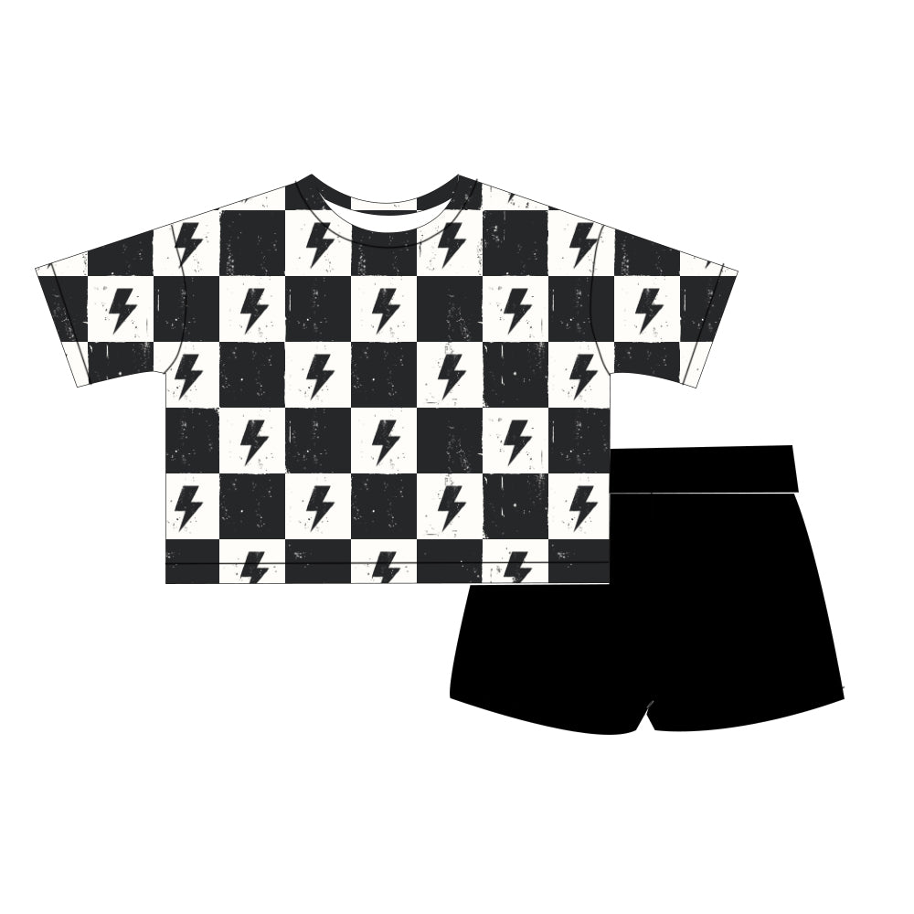 Kids Oversized Bamboo Tee & Biker Shorts Set - "Checks and Bolts"
