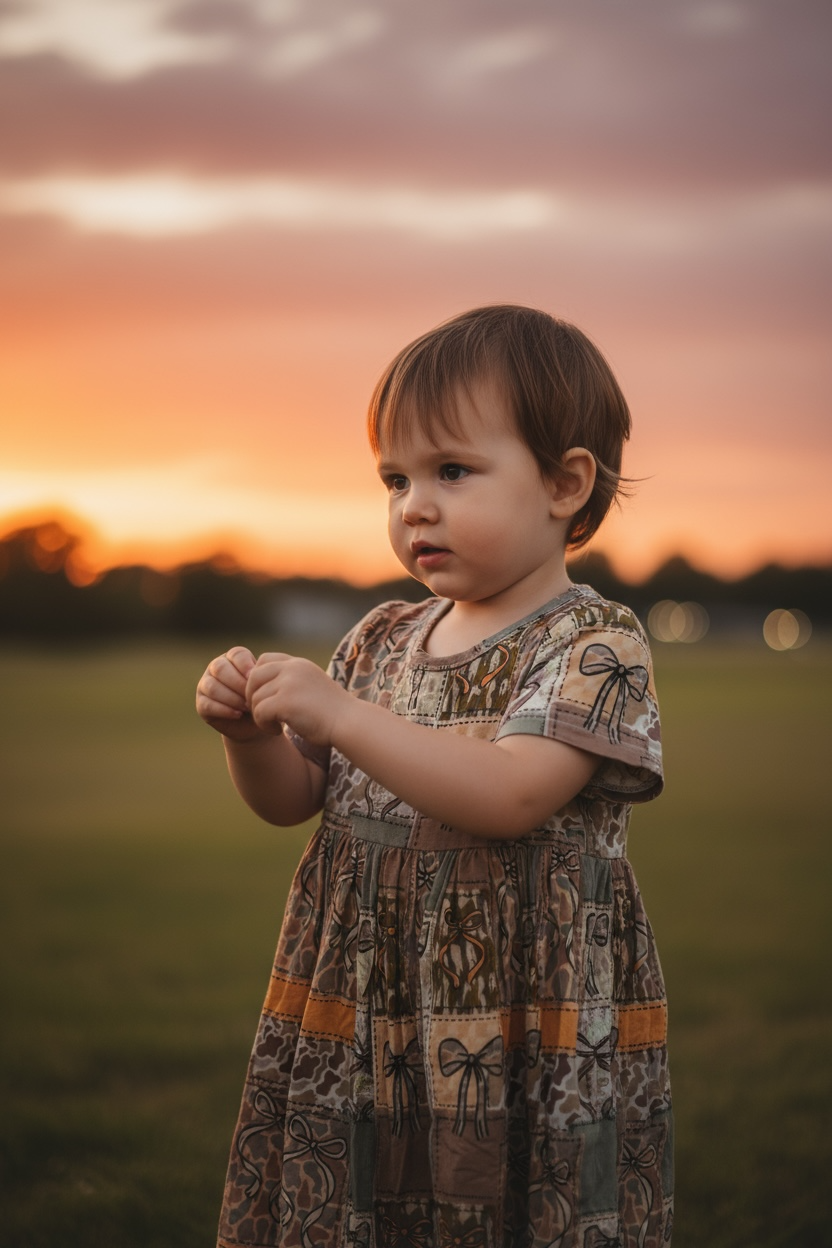 “Camo Bows” Bamboo Twirl Dress