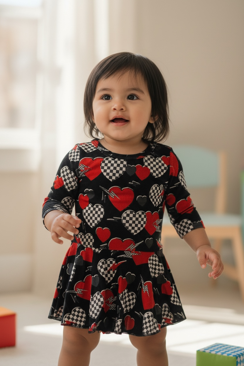 “Hearts” Bamboo Bodysuit Twirl Dress
