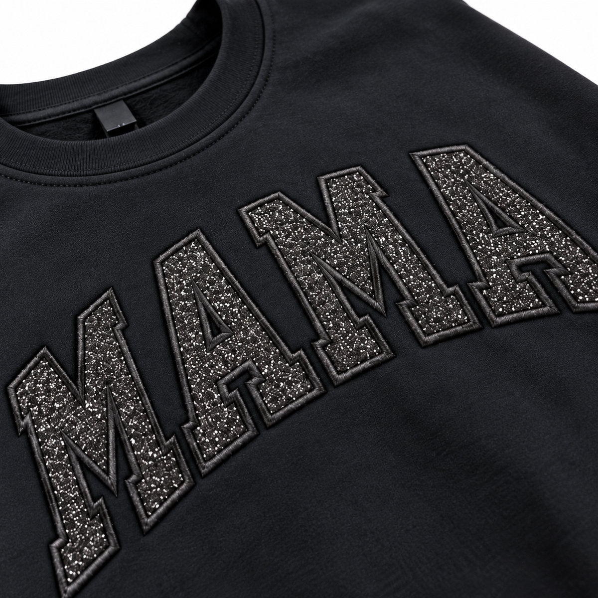 Black Glitter MAMA Embroidered Crewneck