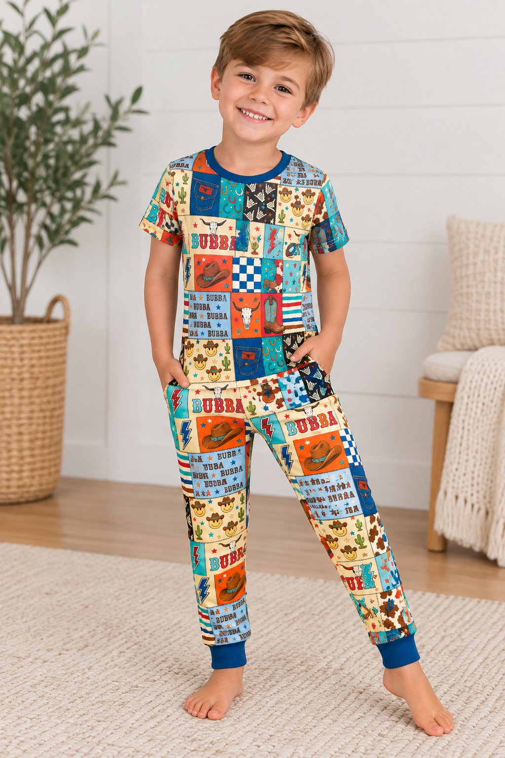 Bamboo short sleeve and pants pajama set - "Bubba"