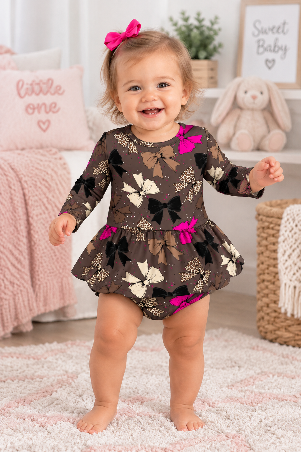 Bamboo Bodysuit Twirl Dress - “Bright Bows"