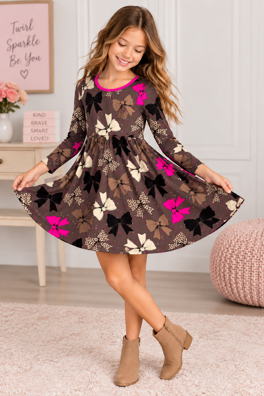 Bamboo Bow Back Twirl Dress - "Bright Bows"