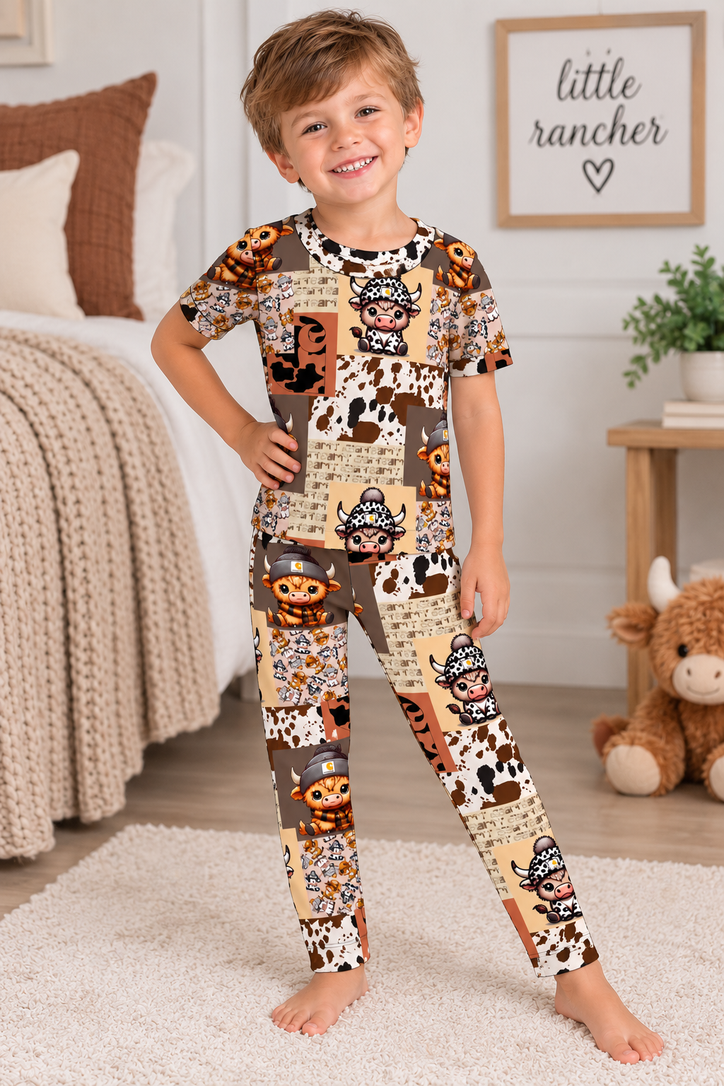 Bamboo short sleeve and pants pajama set - "Highland Hustle"