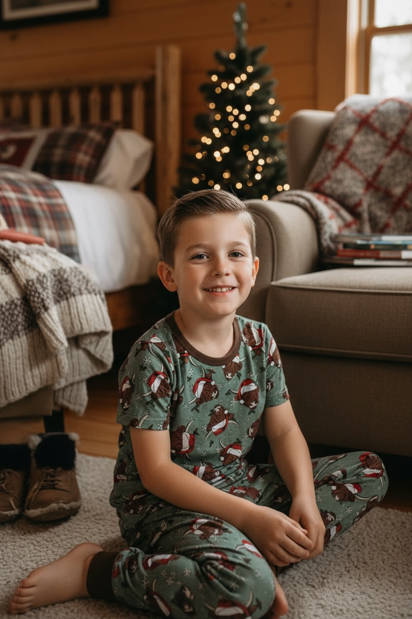 Christmas Highland Cow Bamboo Short sleeve and pants set