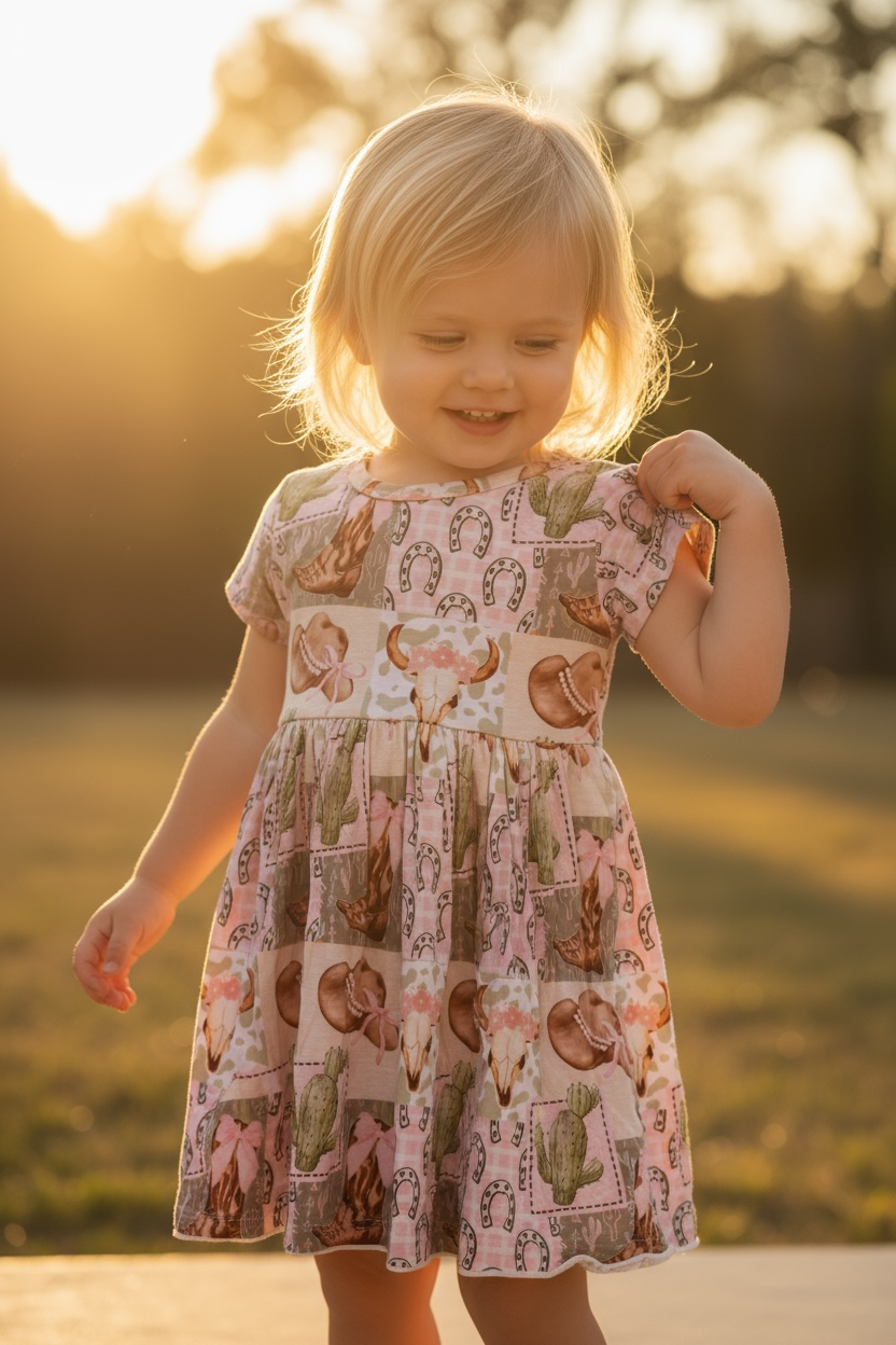 “Pink Western” Bamboo Twirl Dress
