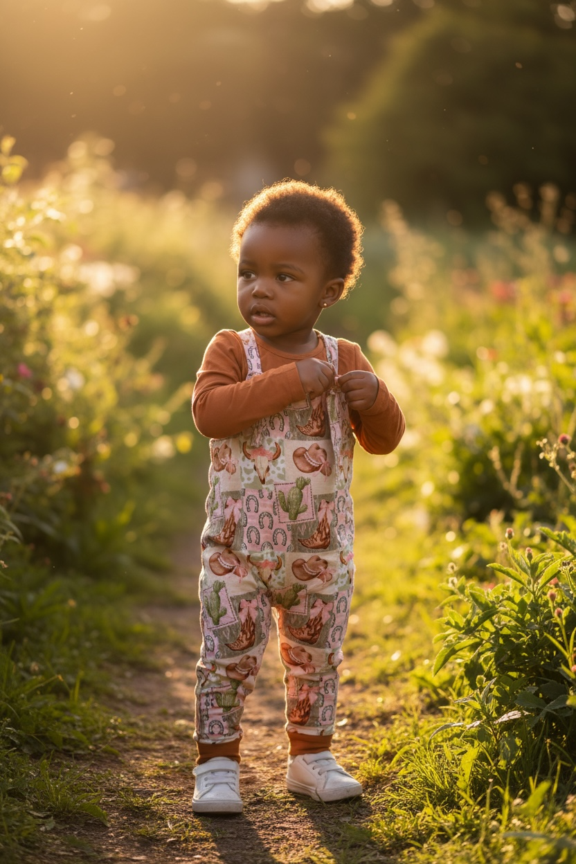 Pink Western Bamboo Overalls and shirt set