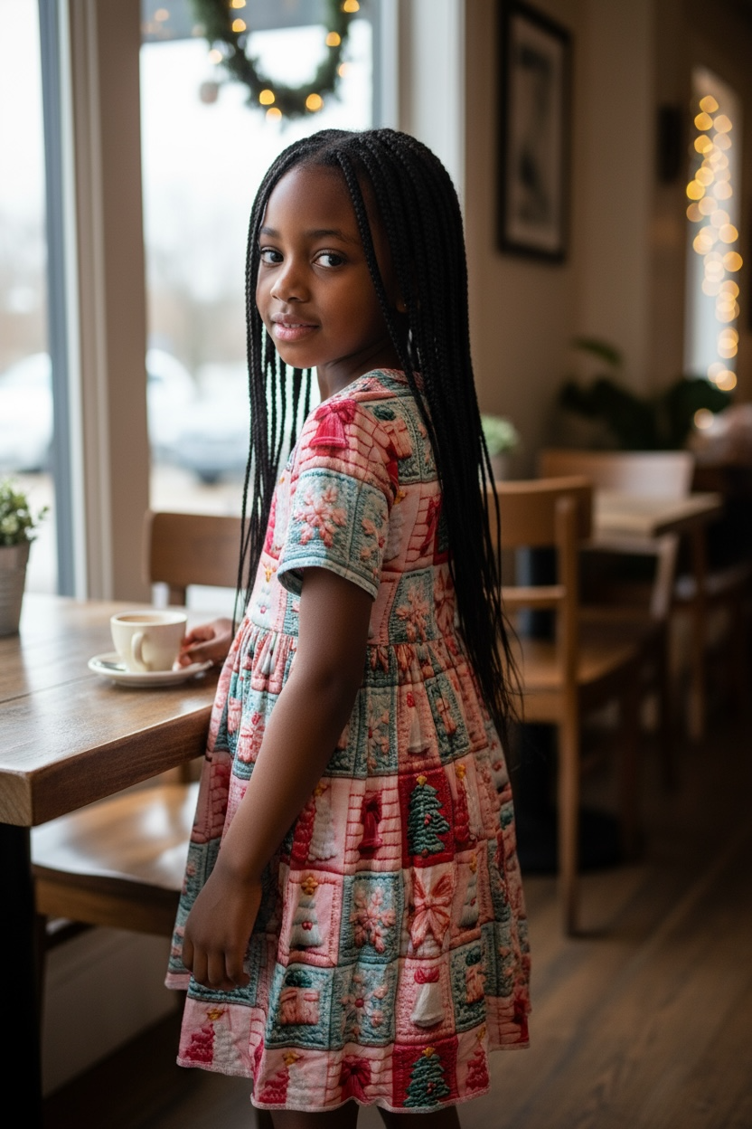 “Pink Christmas Patchwork” Bamboo Twirls Dress