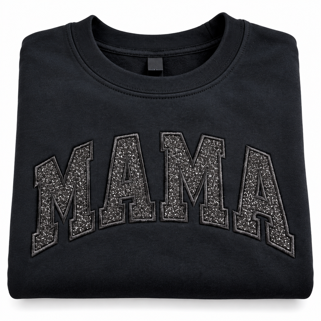 Black Glitter MAMA Embroidered Crewneck