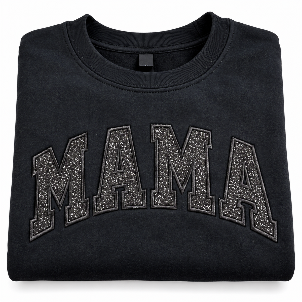 Black Glitter MAMA Embroidered Crewneck
