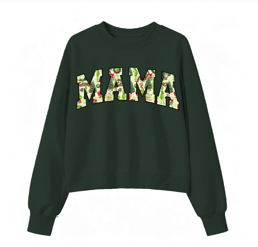 Bamboo French Terry Crewneck - "MAMA" - "How Grinch Stole Christmas"