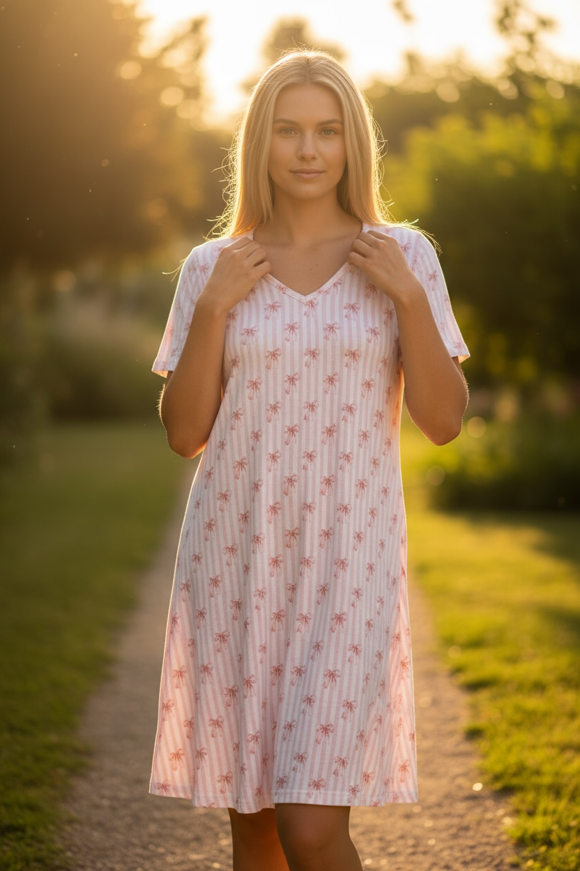 Dreamy Pink Stripe Bamboo Nightgown