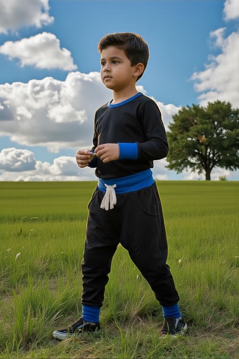 “Solid Black with Blue ” French Terry Bamboo Set