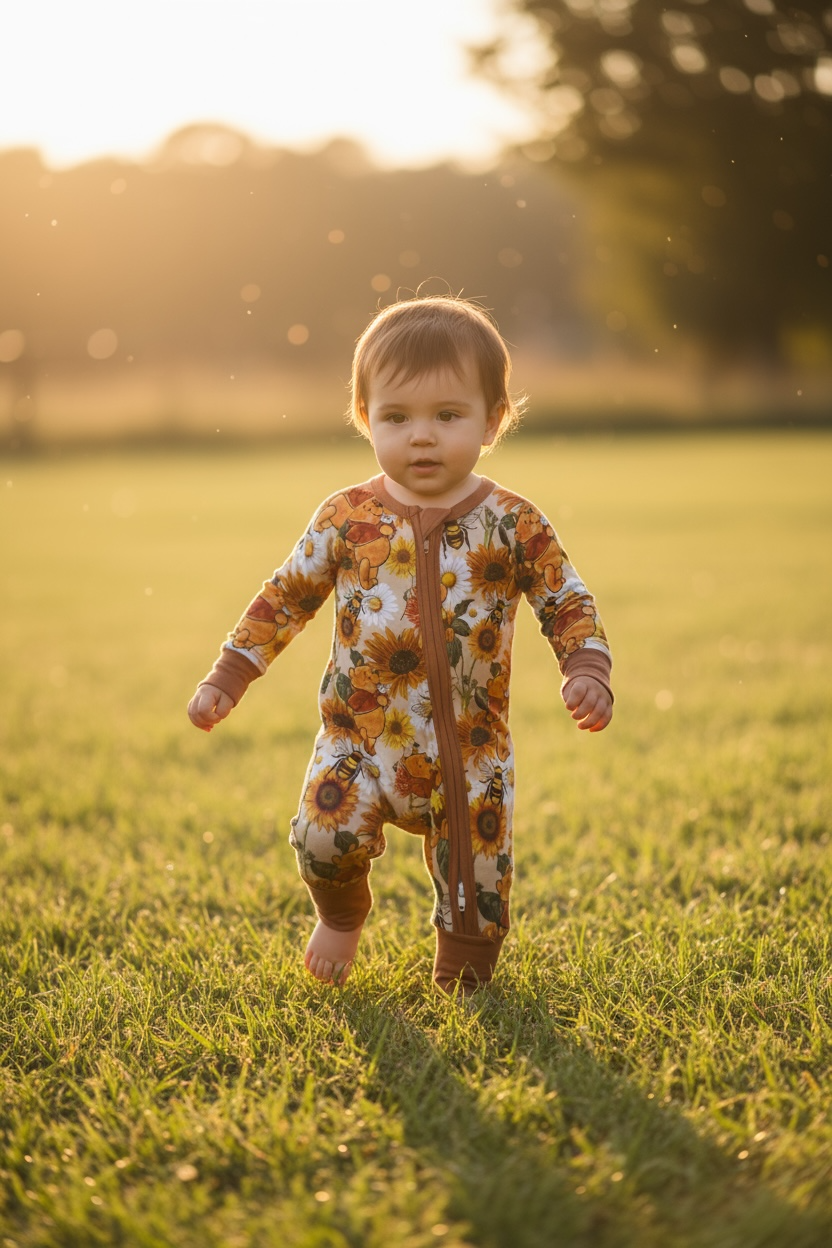 "Pooh" and Sunflowers Bamboo Zippy