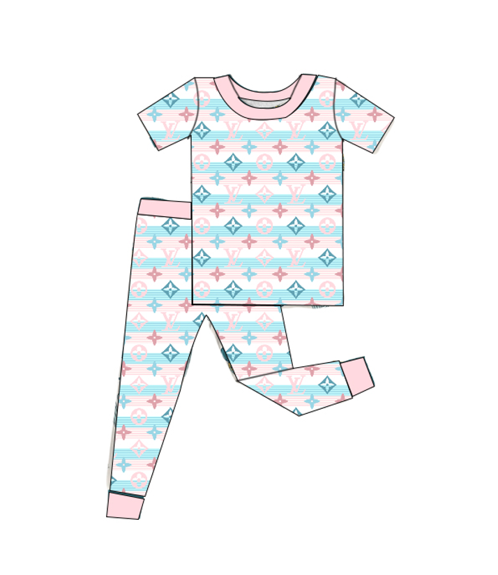 LV Newborn Stripes Bamboo short sleeve and pants set