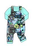 Bamboo overalls and shirt set - “Rock Bands”