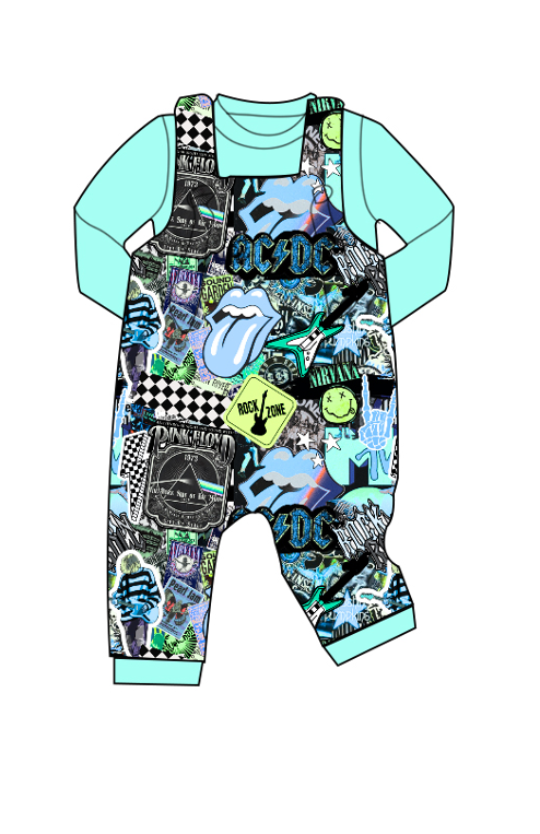 Bamboo overalls and shirt set - “Rock Bands”