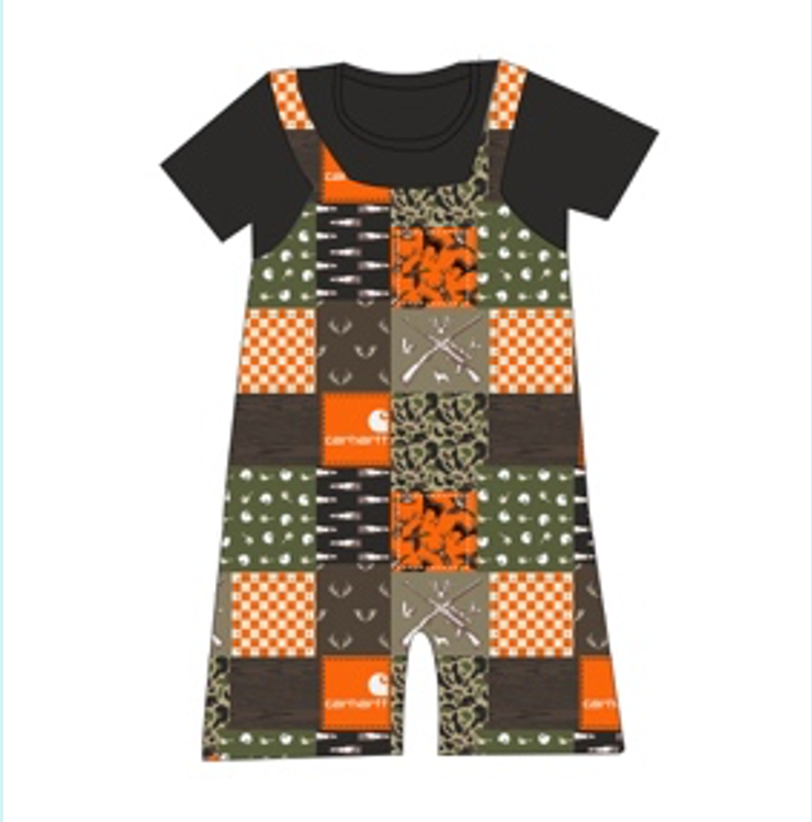 Bamboo short overalls and t-shirt set - “Carhartt Hunting"