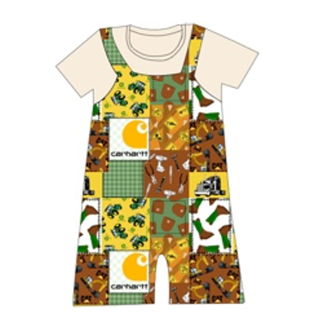 Bamboo short overalls and t-shirt set - “Carhartt Trucks"