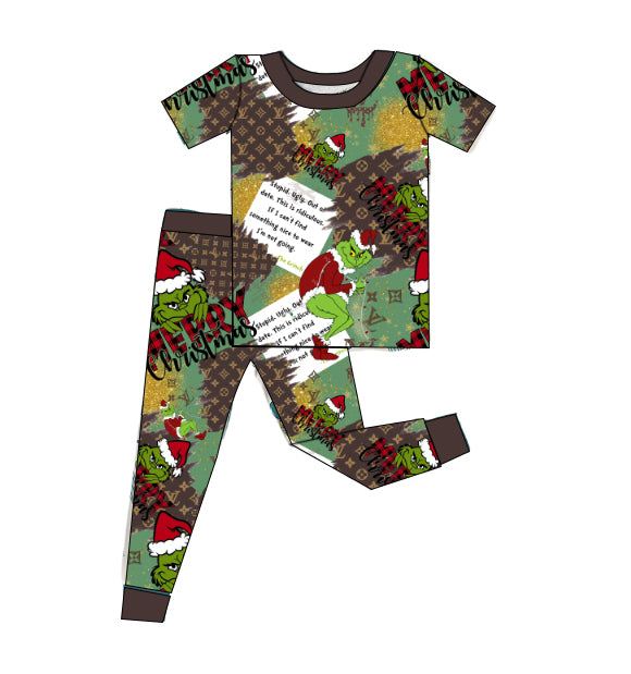 Bamboo short sleeve and pants set - "Boujee Grinch"